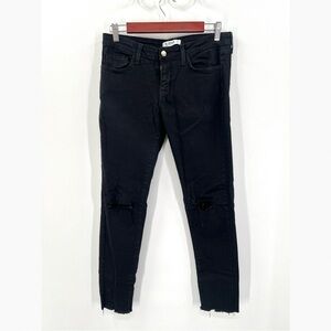 O2 DENIM Woman's Black High Rise Distressed Hem Skinny Jeans Size 28